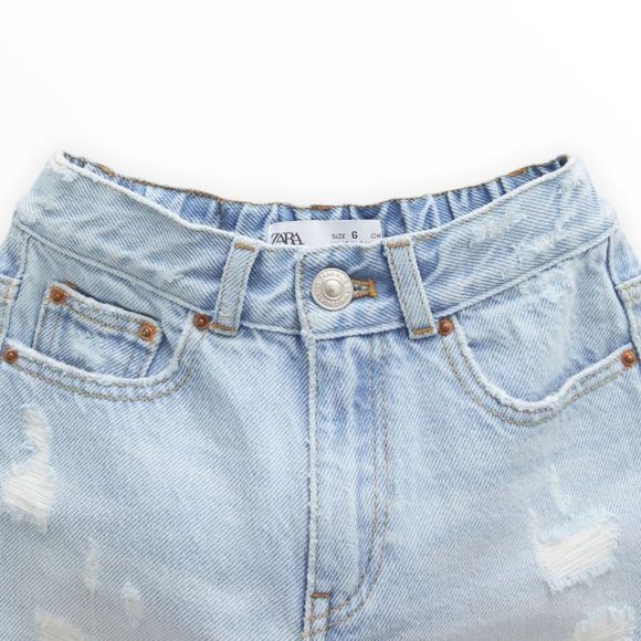 ZARA Kids | Light Blue | High Waist Damaged Denim Shorts - Picture 2 of 7